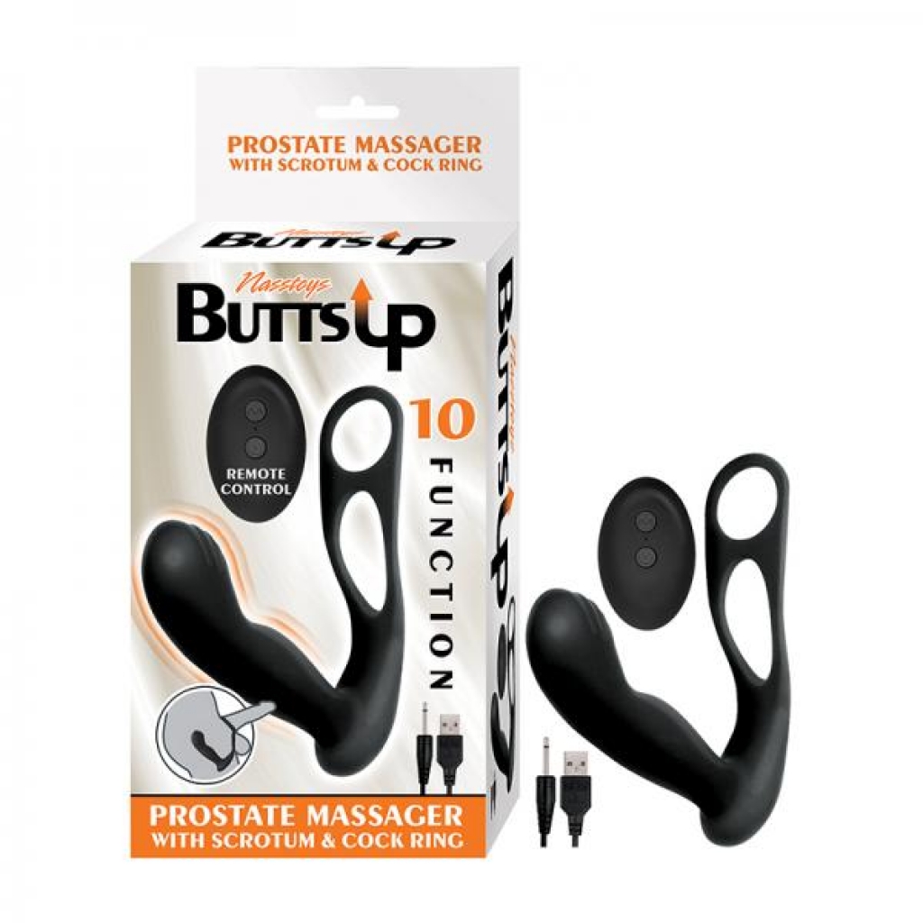 Butts Up Prostate Massager with Scrotum & Cock Ring - Black