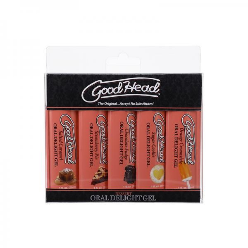 Goodhead Oral Delight Gel Dessert 5 Pack 1 Oz. Orange Creamsicle, Salted Caramel, Strawberry Pie, Ch - Doc Johnson