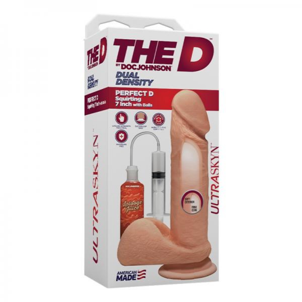 The D Perfect D Squirting 7 In. With Balls Ultraskyn Vanilla - Doc Johnson