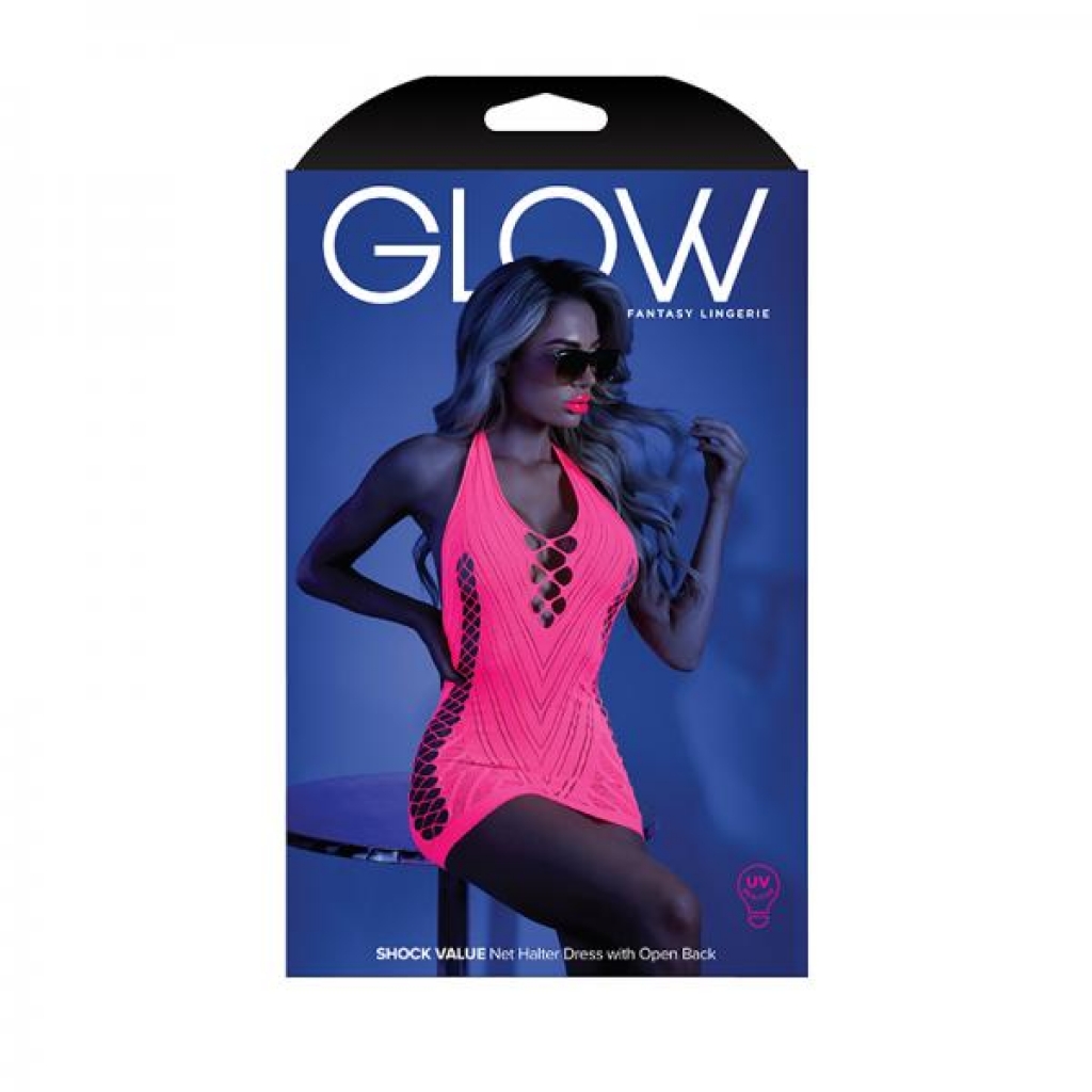 Glow Shock Value Net Halter Dress - Neon Pink O/S