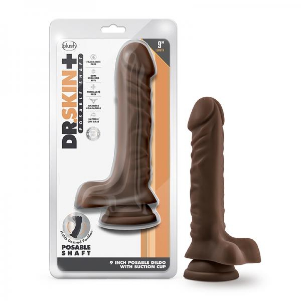 Dr. Skin Plus Posable Dildo With Balls 9 In. Chocolate - Vee International Inc.