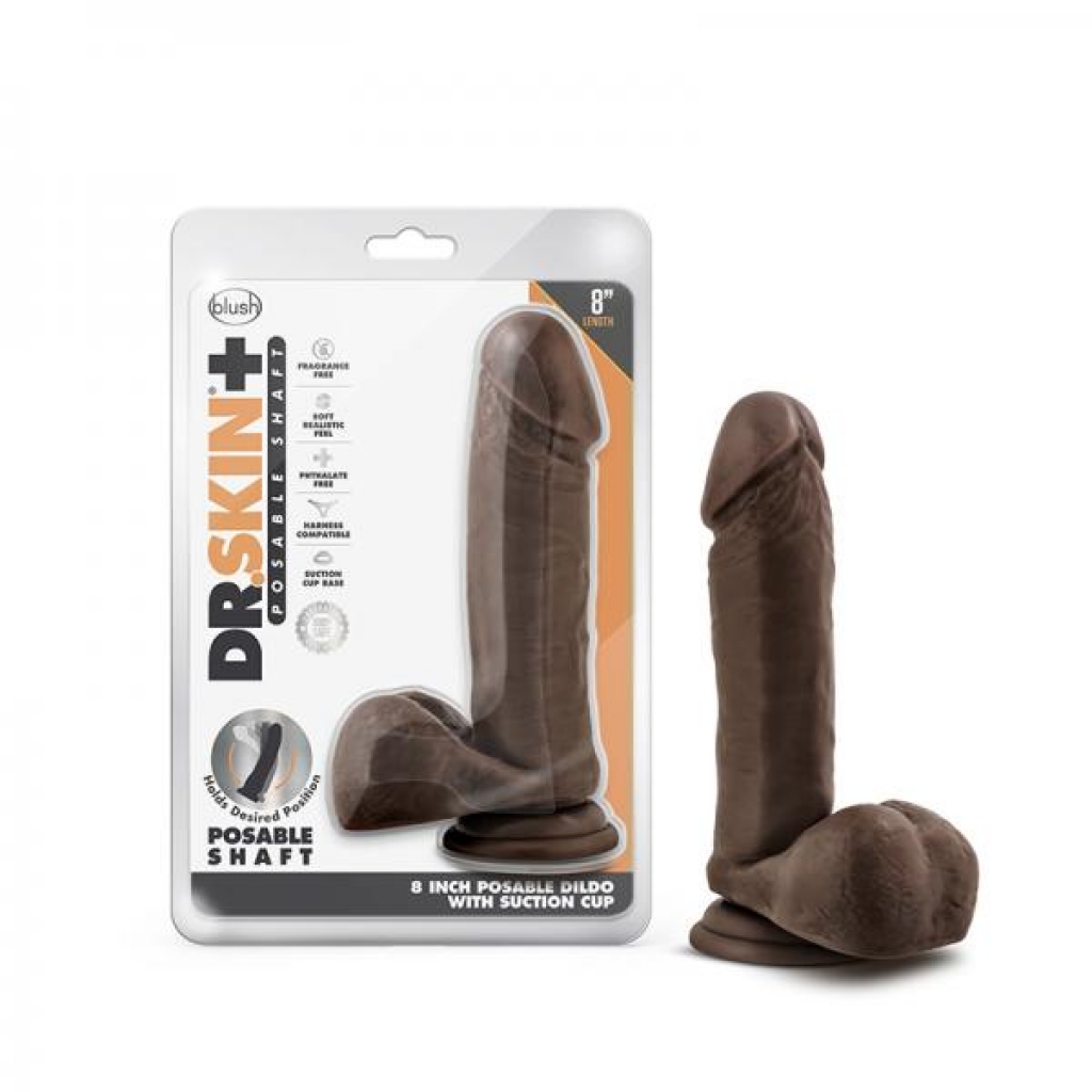 Dr. Skin Plus Posable Dildo With Balls 8 In. Chocolate - Vee International Inc.