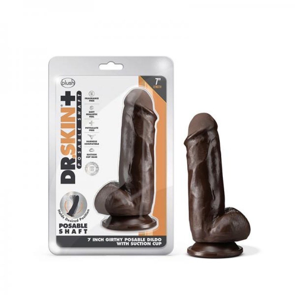 Dr. Skin Plus Girthy Posable Dildo With Balls 7 In. Chocolate - Blush