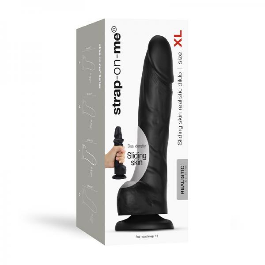 Strap-on-me Sliding Skin Realistic Dual-density Dildo Black Xl - Lovely Planet