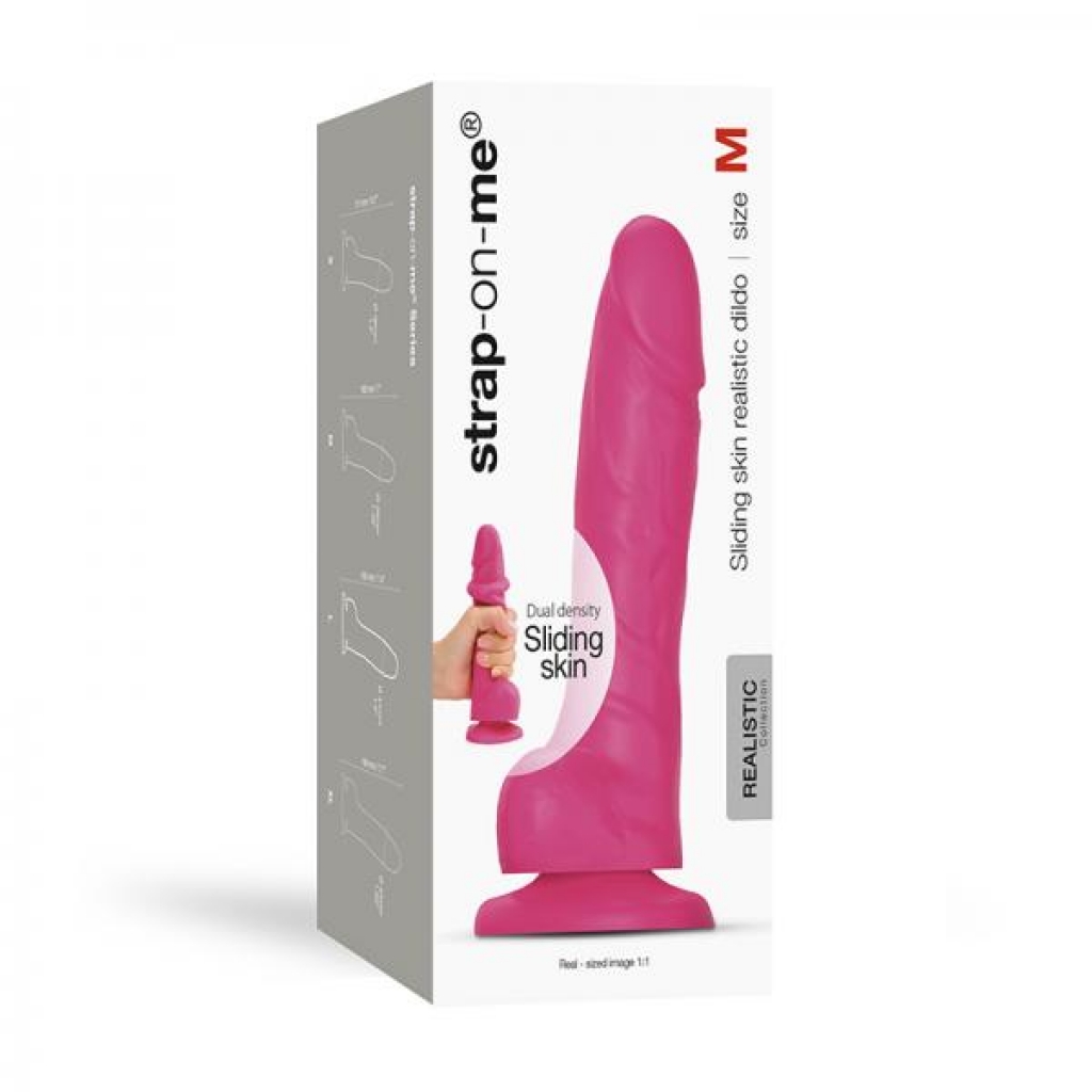 Strap-on-me Sliding Skin Realistic Dual-density Dildo Fuchsia M - Lovely Planet