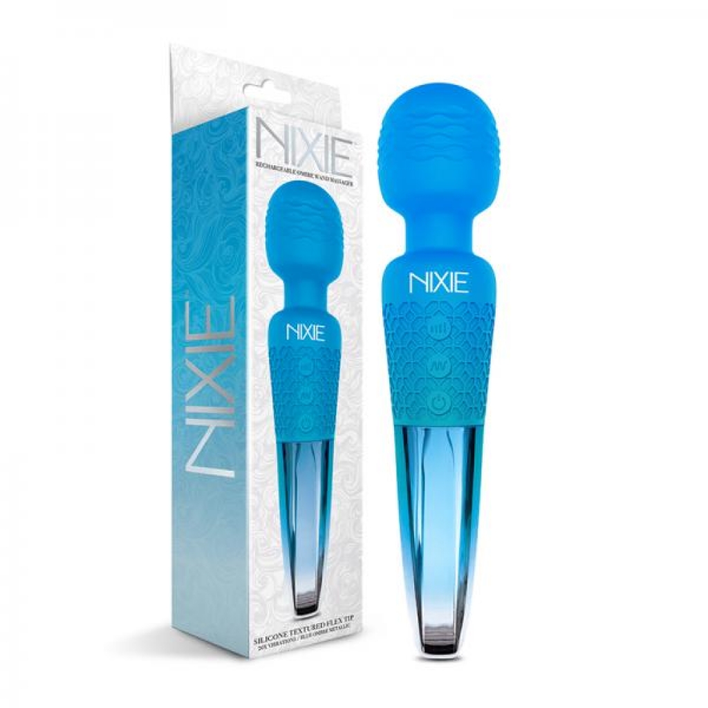 Nixie Rechargeable Wand Massager Blue Ombre Metallic - Global Novelties Llc