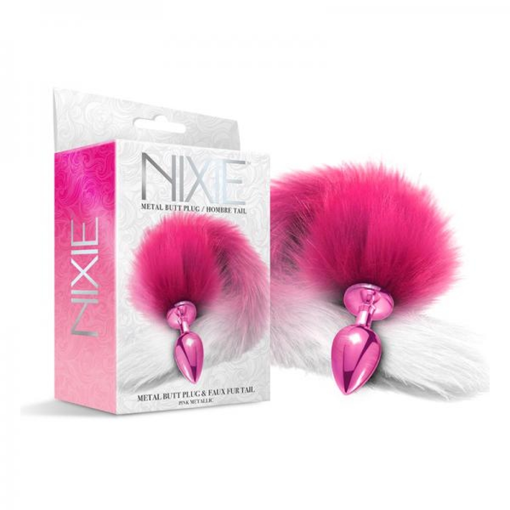 Nixie Metal Butt Plug With Ombre Tail Pink Metallic - Global Novelties Llc