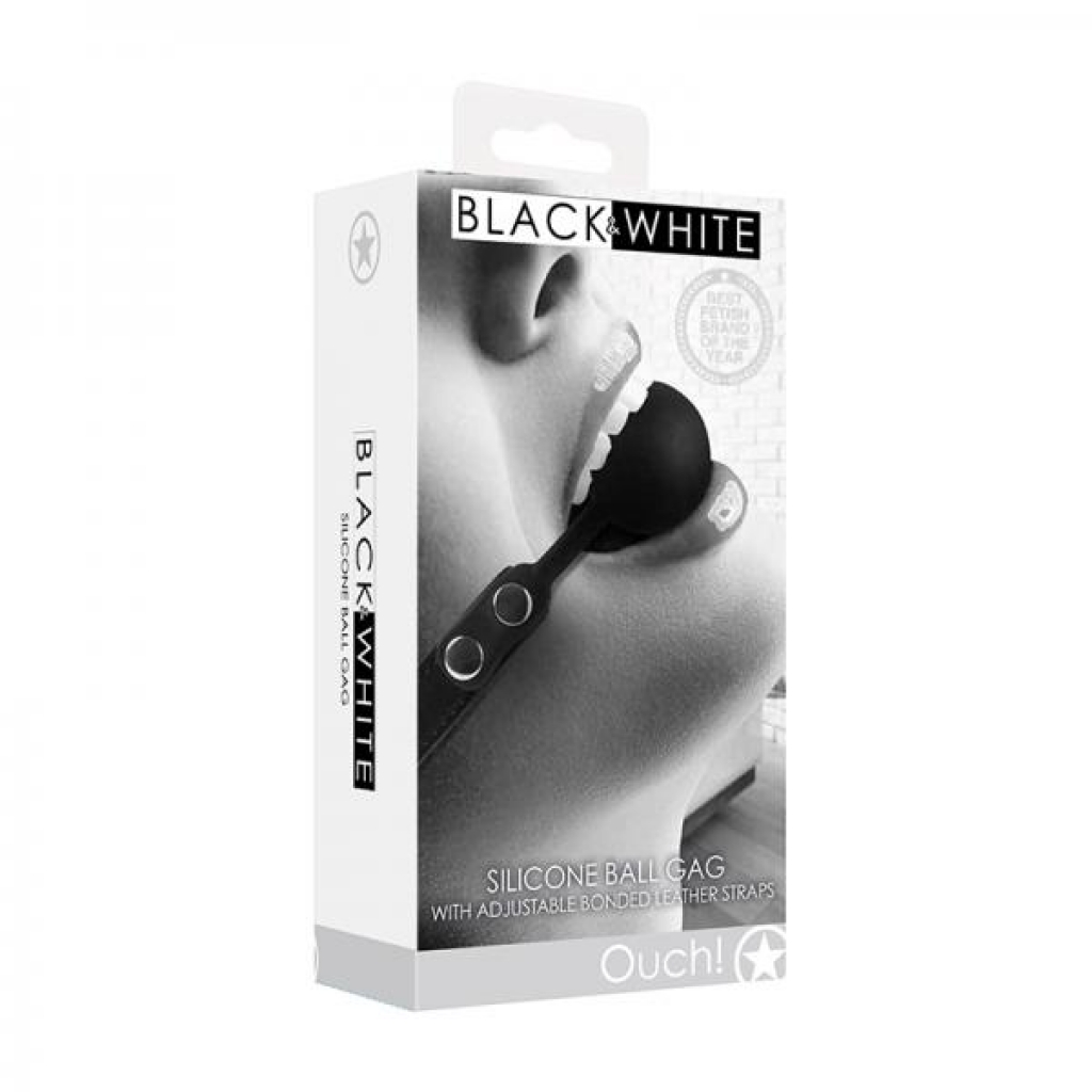 Ouch! Black & White Silicone Ball Gag With Adjustable Bonded Leather Straps Black - Shots America Llc