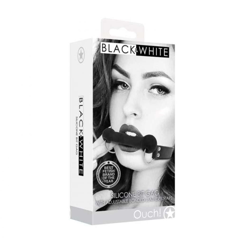 Ouch! Black & White Silicone Bit Gag With Adjustable Bonded Leather Straps Black - Shots America Llc