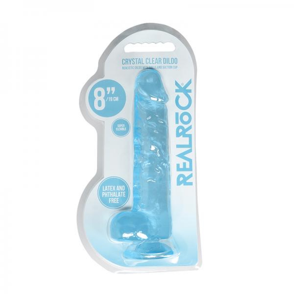 Realrock Crystal Clear Realistic Dildo with Balls 8 In. - Blue