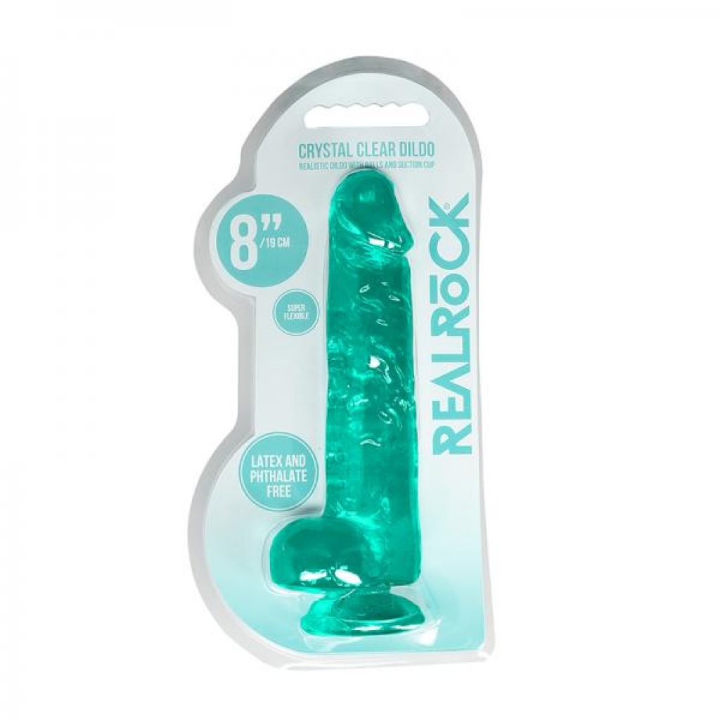 Realrock Crystal Clear Realistic Dildo with Balls - 8 in. Turquoise