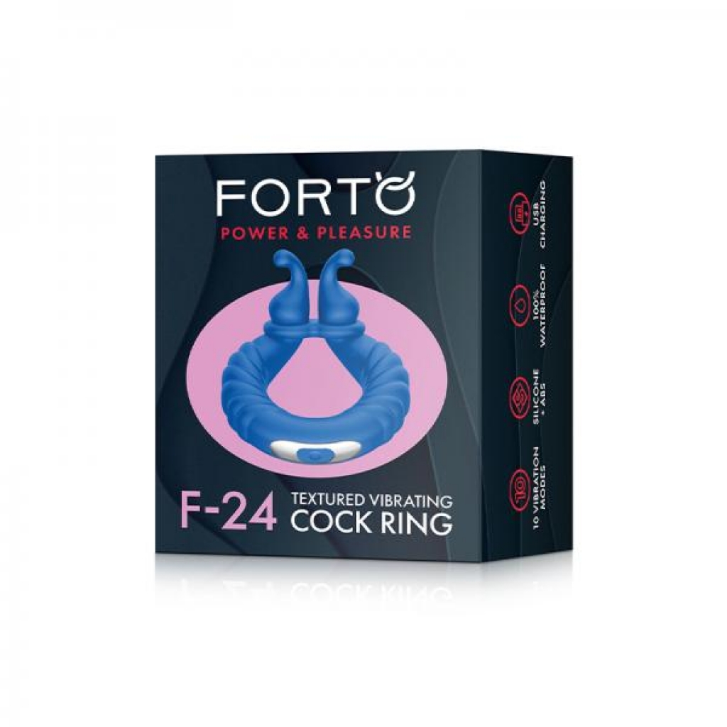 Forto F-24 Silicone Textured Vibrating Cock Ring (Blue)