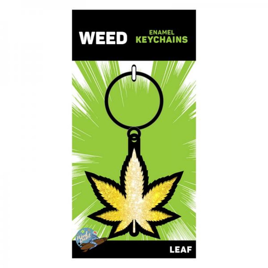 Weed Keychain Gold Glitter Marijuana Leaf - Wood Rocket Llc