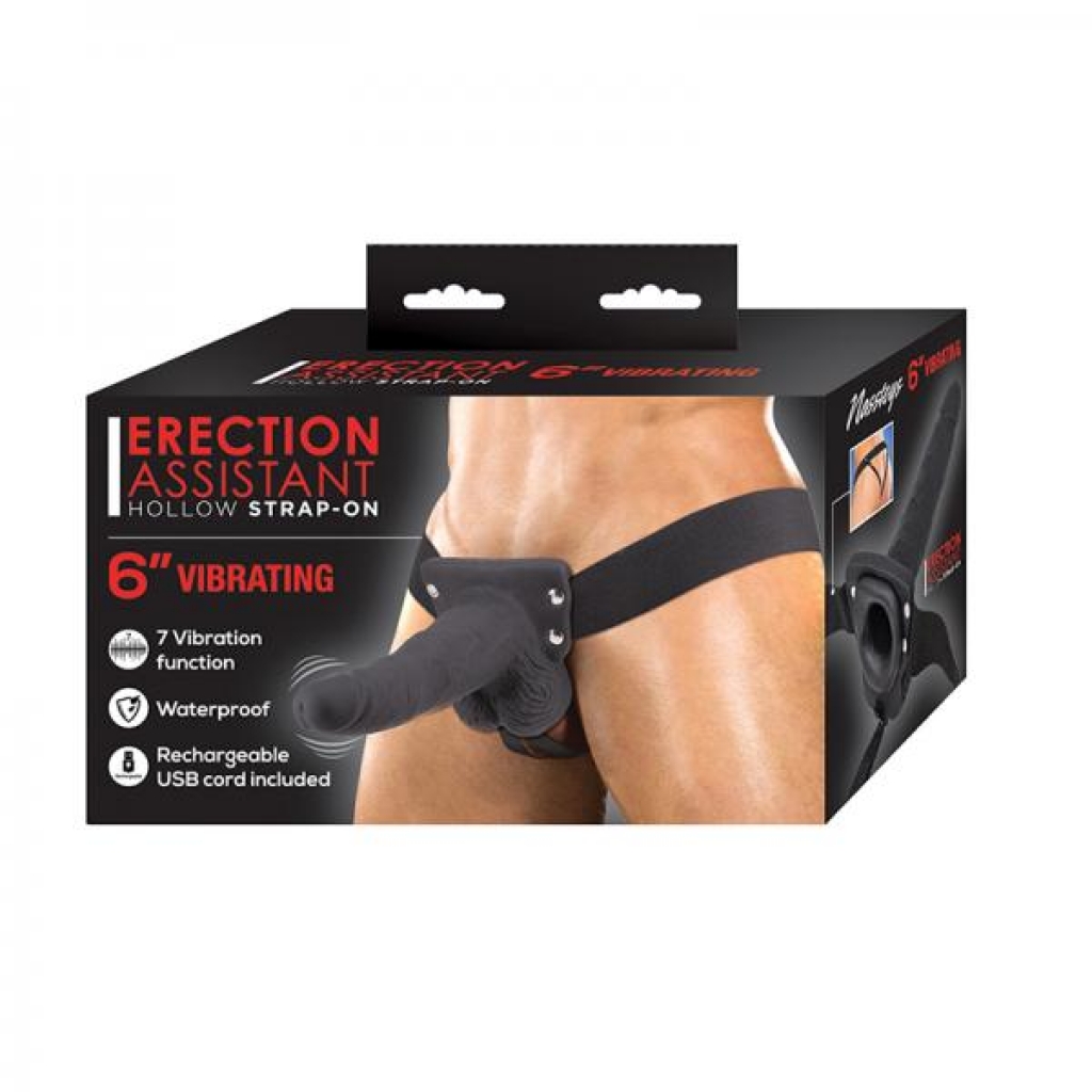 Erection Assistant Hollow Strap-on Vibrating 6 In. Black - Nasstoys