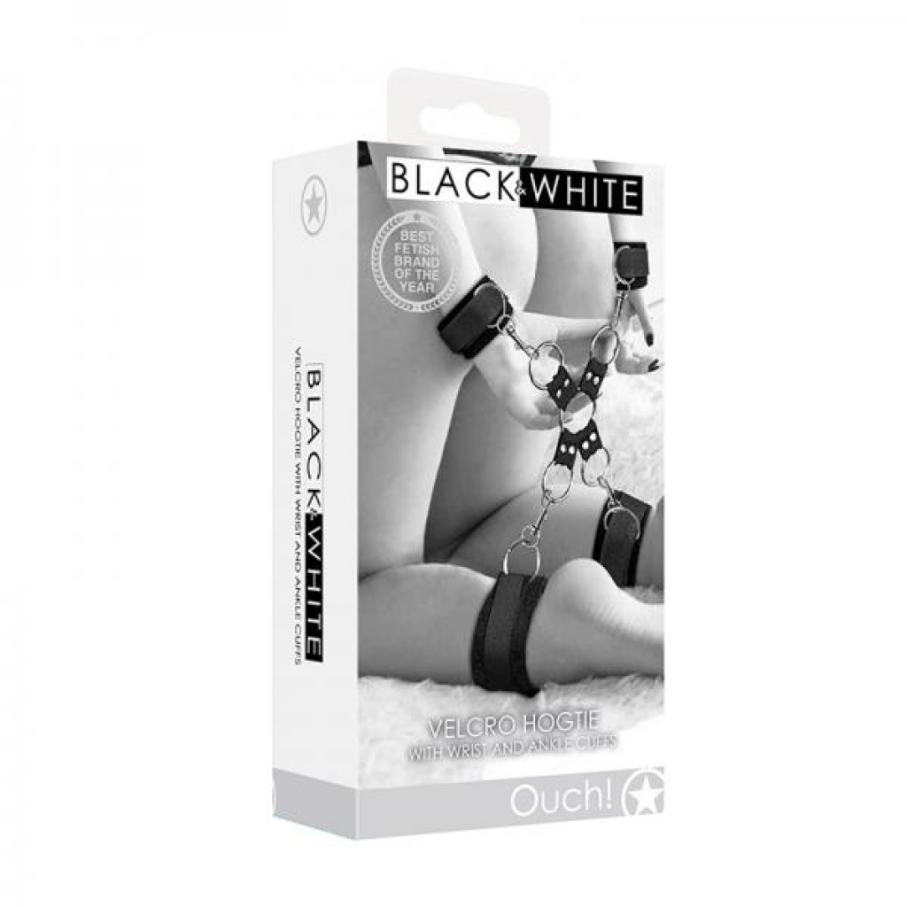 Ouch! Black & White Velcro Hogtie With Hand And Ankle Cuffs Black - Shots America Llc