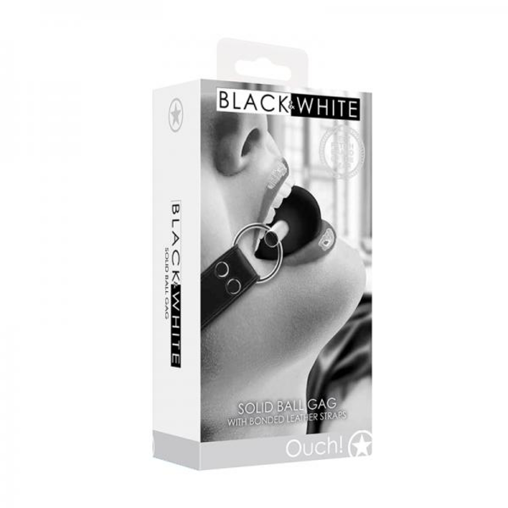 Ouch! Black & White Solid Rubber Ball Gag With Bonded Leather Straps Black - Shots America Llc