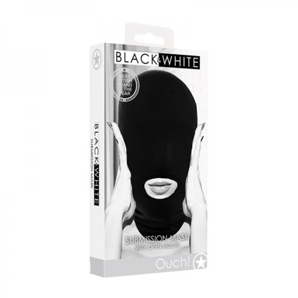 Ouch! Submission Mask With Open Mouth - Black & White