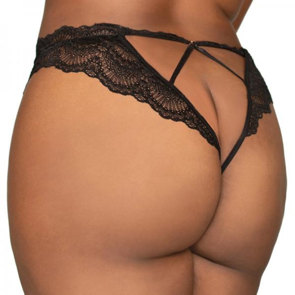 Dreamgirl Lace Tanga Open-Crotch Panty with Elastic Detail - Black 3X