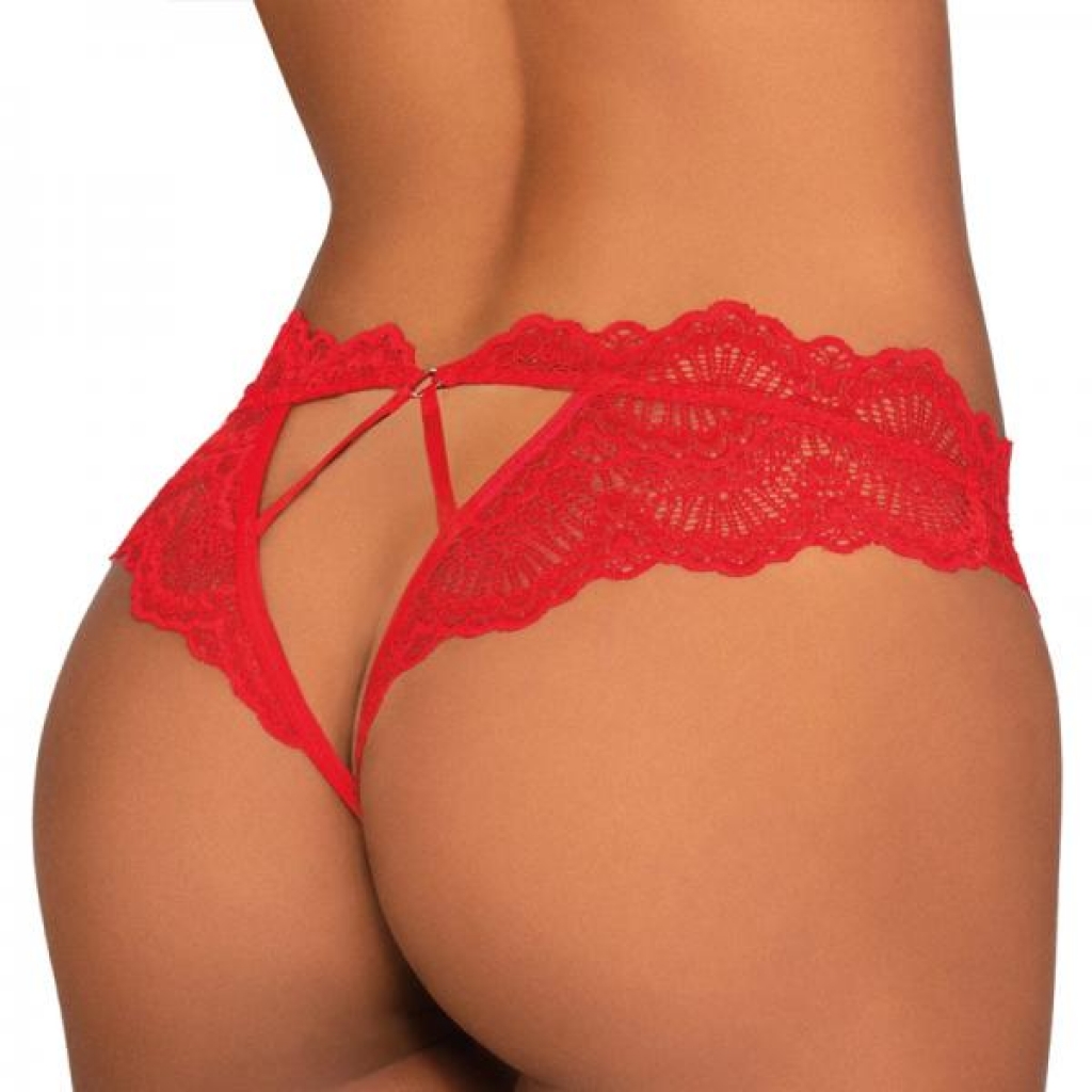 Dreamgirl Lace Tanga Open-Crotch Panty - Red - Small