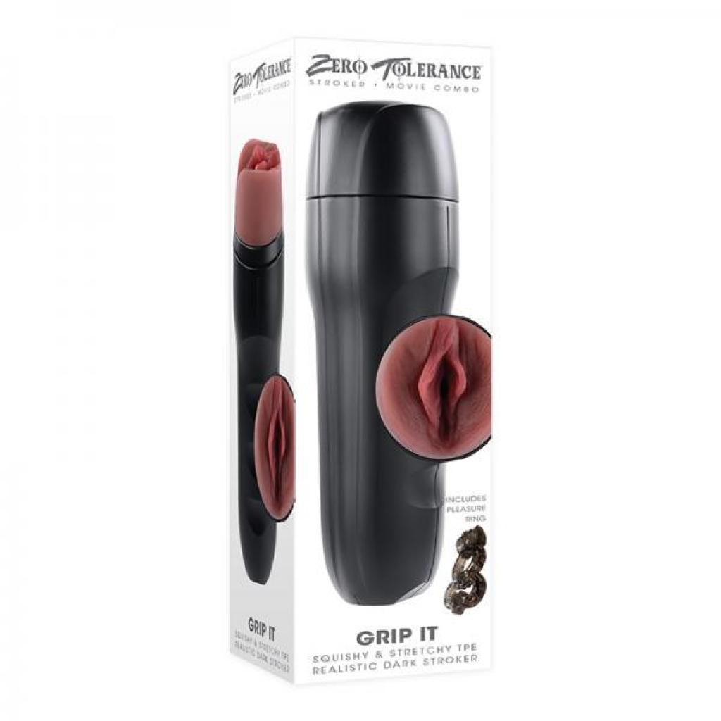 Zero Tolerance Grip It Realistic Vagina Stroker With Movie Download Brown - Evolved Novelties