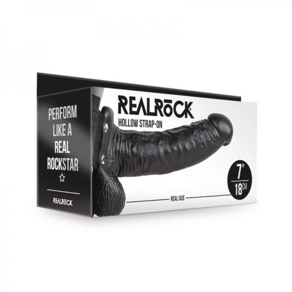 Realrock Hollow Strap On With Balls 7 In. Chocolate - Shots America Llc