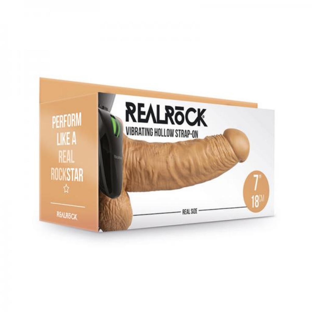 Realrock Vibrating Hollow Strap On With Balls 7 In. Mocha - Shots America Llc