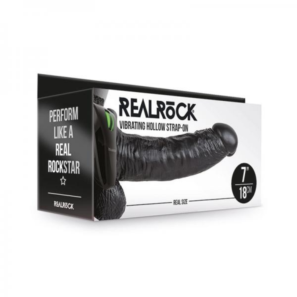 Realrock Vibrating Hollow Strap On With Balls 7 In. Chocolate - Shots America Llc