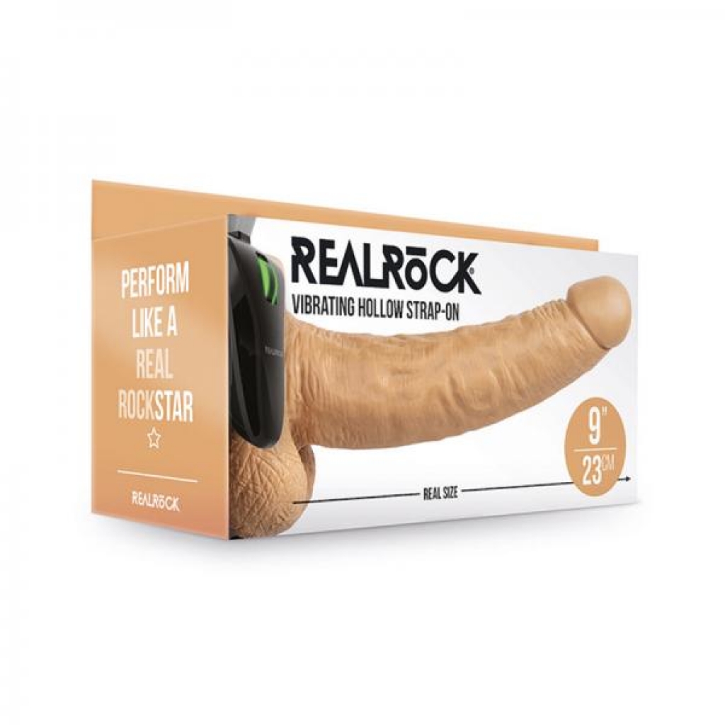 Realrock Vibrating Hollow Strap-on With Balls 9 In. Mocha - Shots America Llc