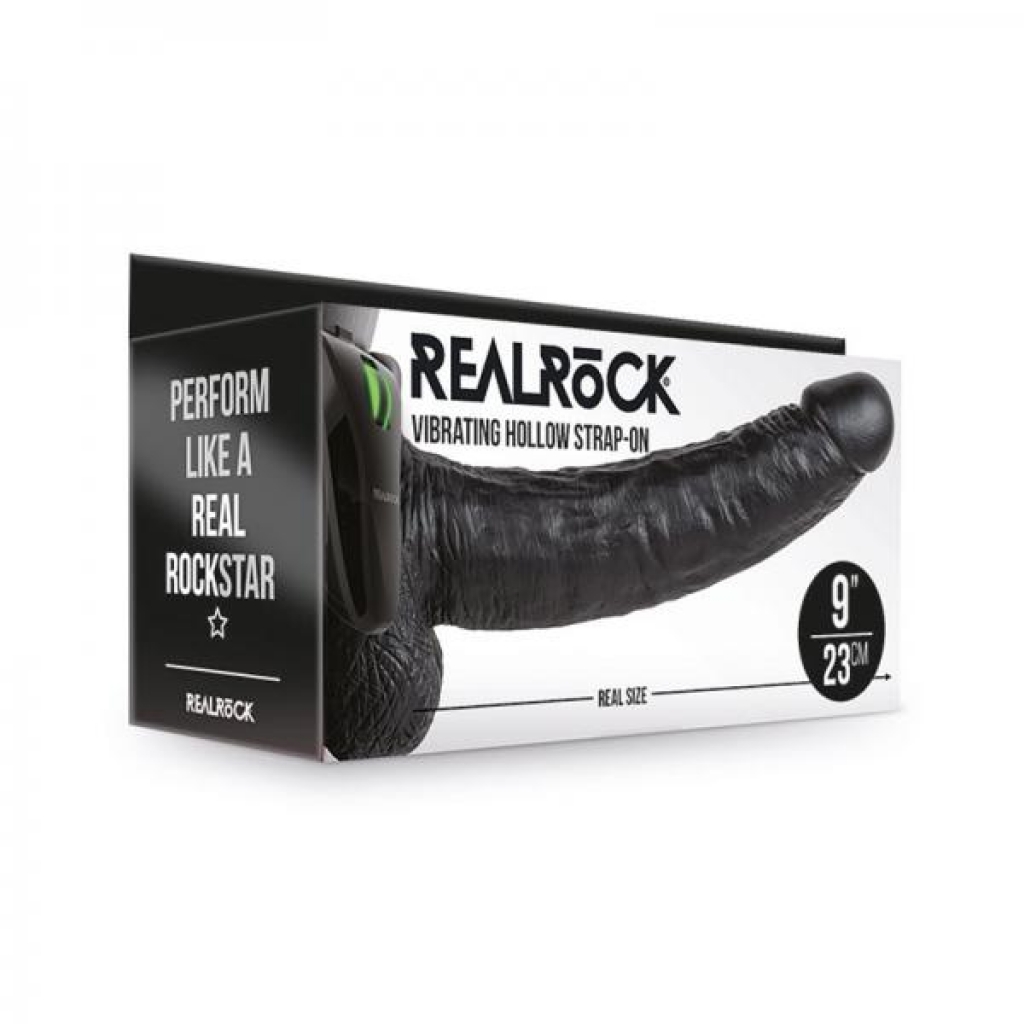 Realrock Vibrating Hollow Strap-on With Balls - 9 In. Chocolate