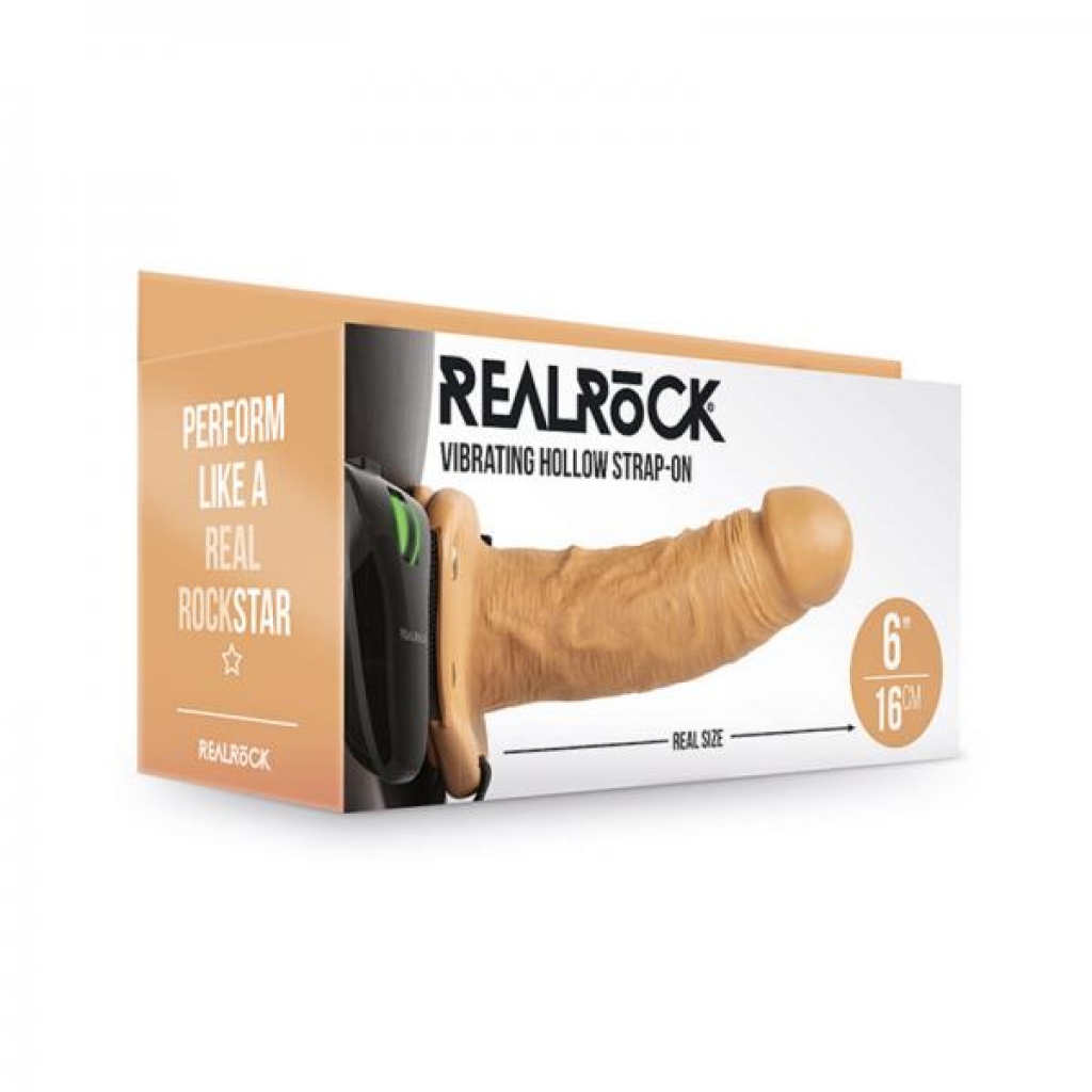 Realrock Vibrating Hollow Strap-on Without Balls 6 In. Caramel - Shots America Llc