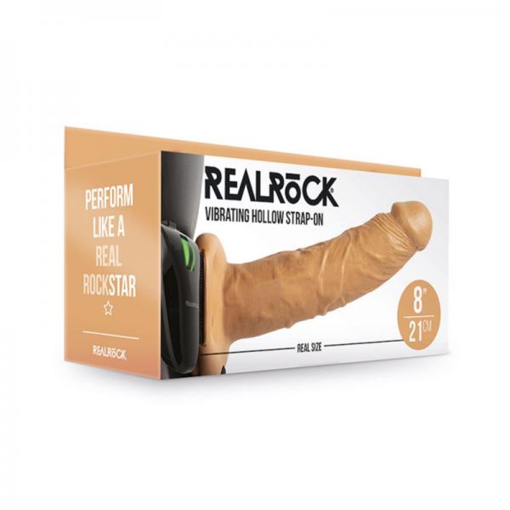 Realrock Vibrating Hollow Strap-on Without Balls 8 In. Caramel - Shots America Llc