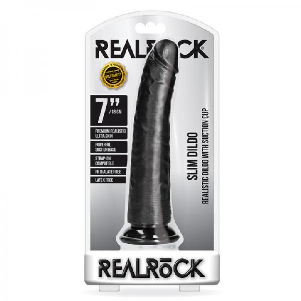 Realrock Slim Realistic Dildo With Suction Cup 7 In. Chocolate - Shots America Llc