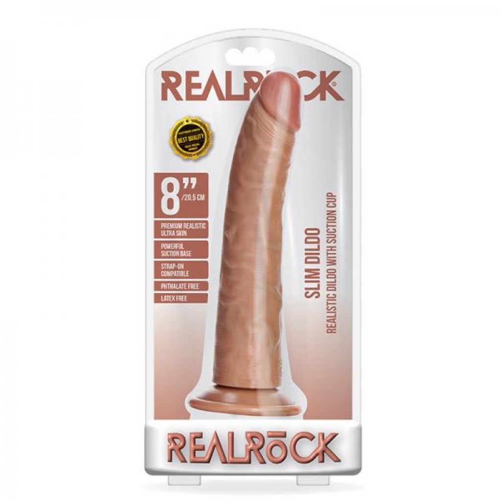 Realrock Slim Realistic Dildo With Suction Cup 8 In. Caramel - Shots America Llc