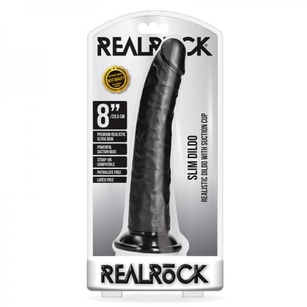 Realrock Slim Realistic Dildo With Suction Cup 8 In. Chocolate - Shots America Llc