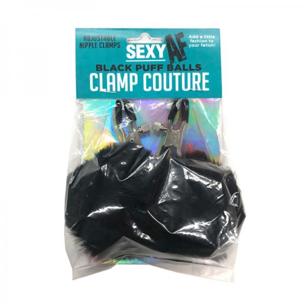 Af Sexy Nipple Clamps Black Puff Balls - Playful Nipple Enhancements