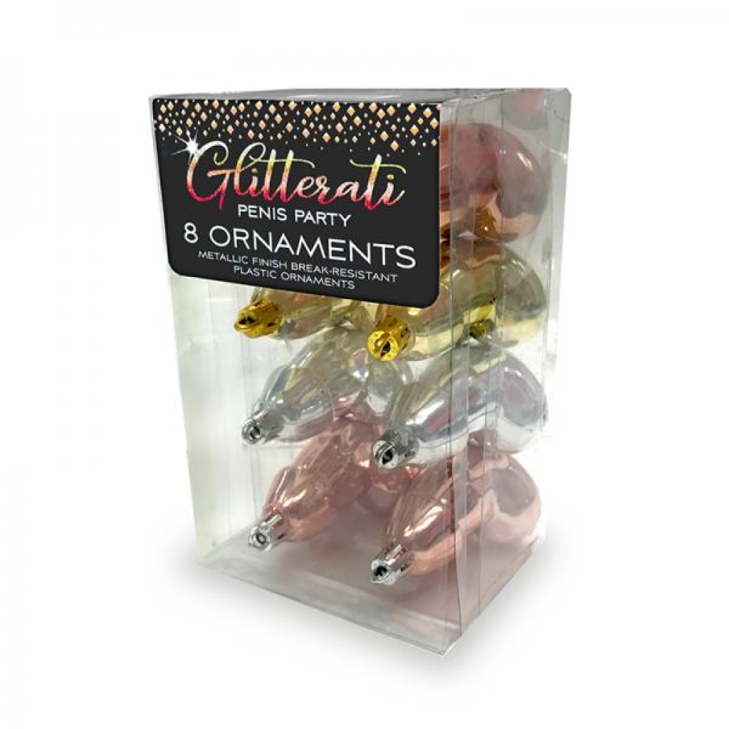 Glitterati Penis Metallic Ornaments 8pc - Little Genie Productions