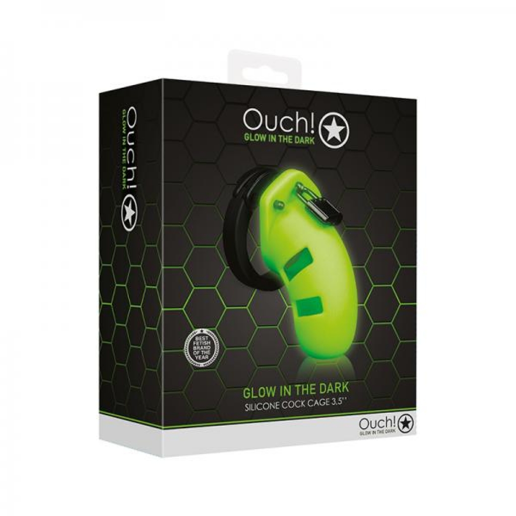 Ouch! Glow Model 20 Cock Cage 3.5 In. - Glow In The Dark - Green - Shots America Llc