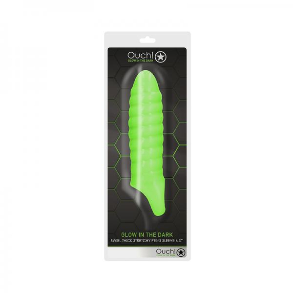 Ouch! Glow Swirl Thick Stretchy Penis Sleeve - Glow In The Dark - Green - Shots America Llc