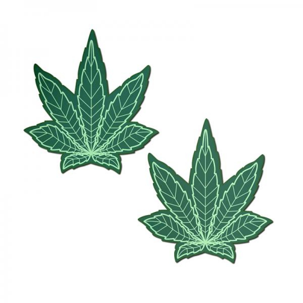 Pastease Indica Pot Leaf Nipple Pasties - Green Weed Design