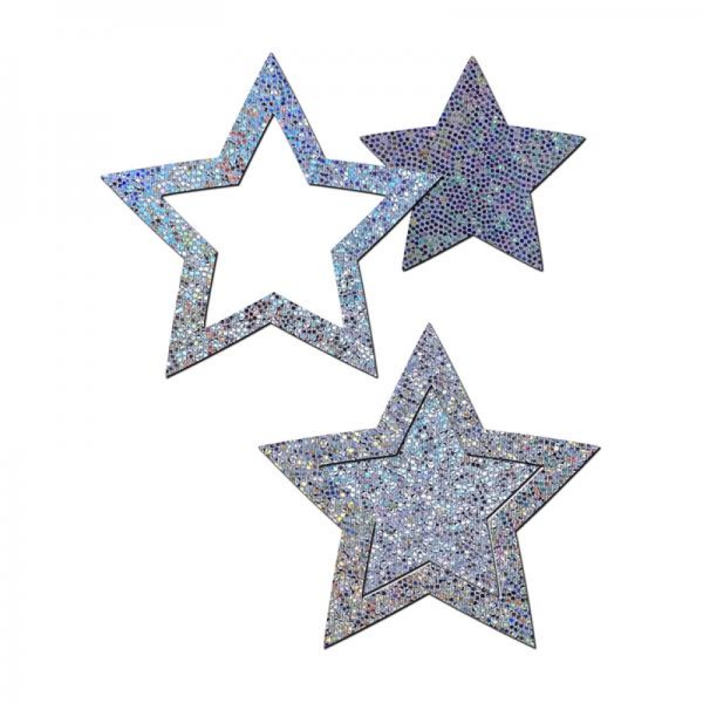 Pastease Peek-a-boob: Silver Glitter Star Frame & Center Nipple Pasties