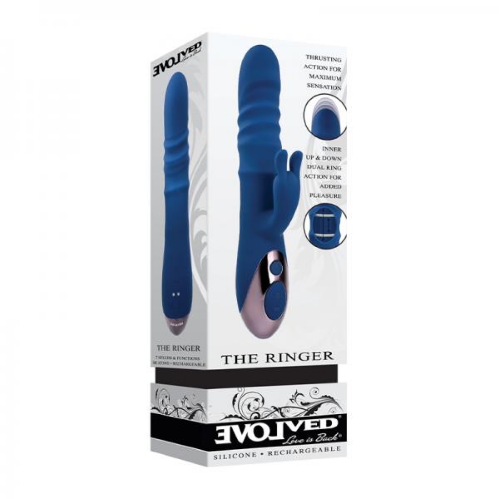 Evolved The Ringer Rechargeable Thrusting Silicone Rabbit Vibrator Blue - Evolved Novelties