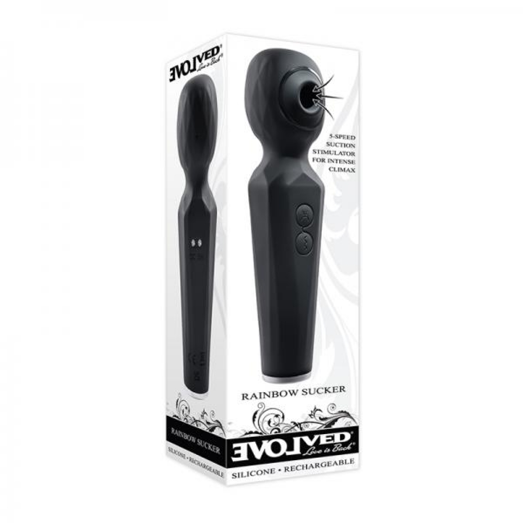 Evolved Rainbow Sucker Light-up Rechargeable Dual-function Silicone Suction Wand Vibrator Black - Evolved Novelties