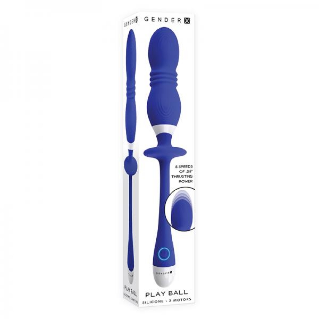 Gender X Play Ball Rechargeable Thrusting Silicone Dual Orb Vibrator Blue - Evolved Novelties