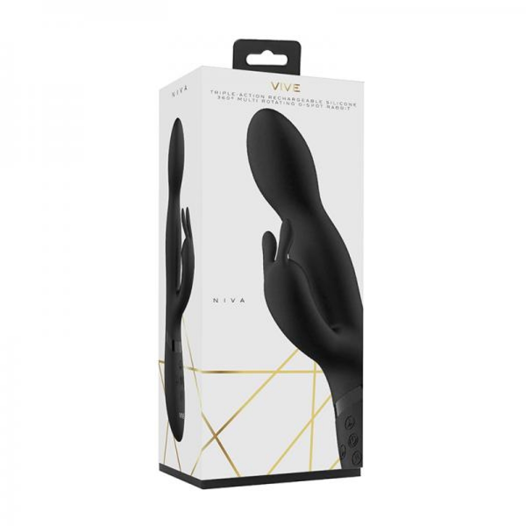 Vive Niva Rechargeable 360 Rotating Silicone Rabbit Vibrator Black - Shots America Llc