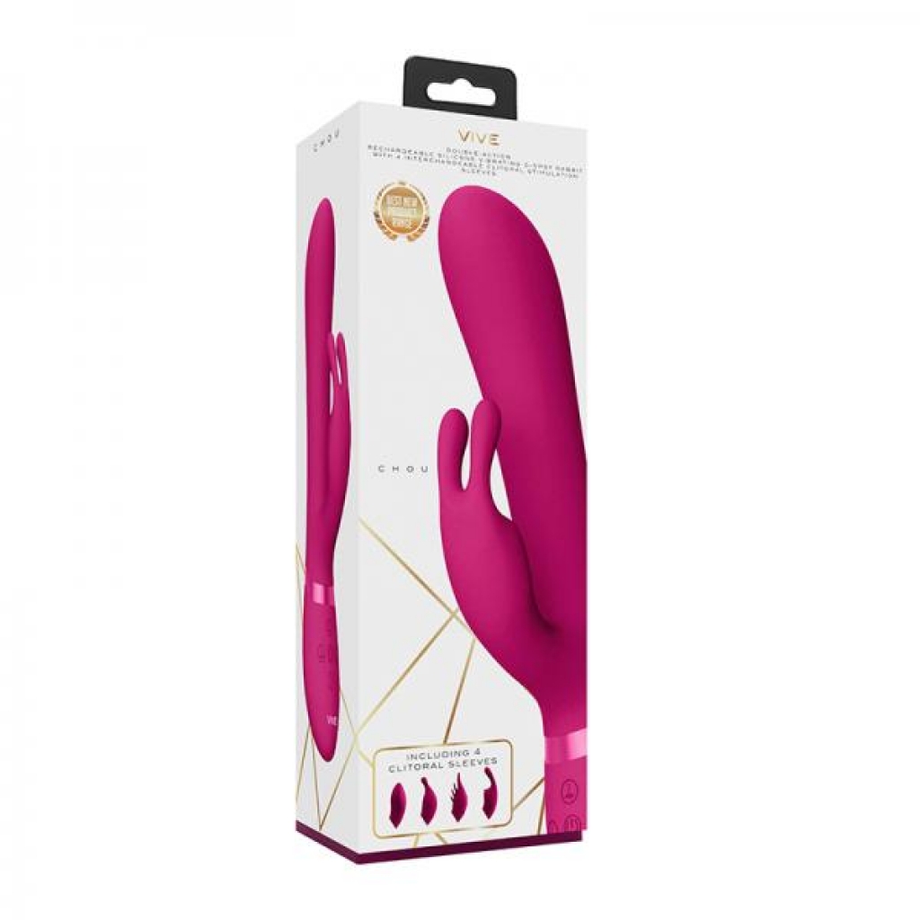 Vive Chou Rechargeable Silicone Rabbit Vibrator With Interchangeable Clitoral Sleeves Pink - Shots America Llc