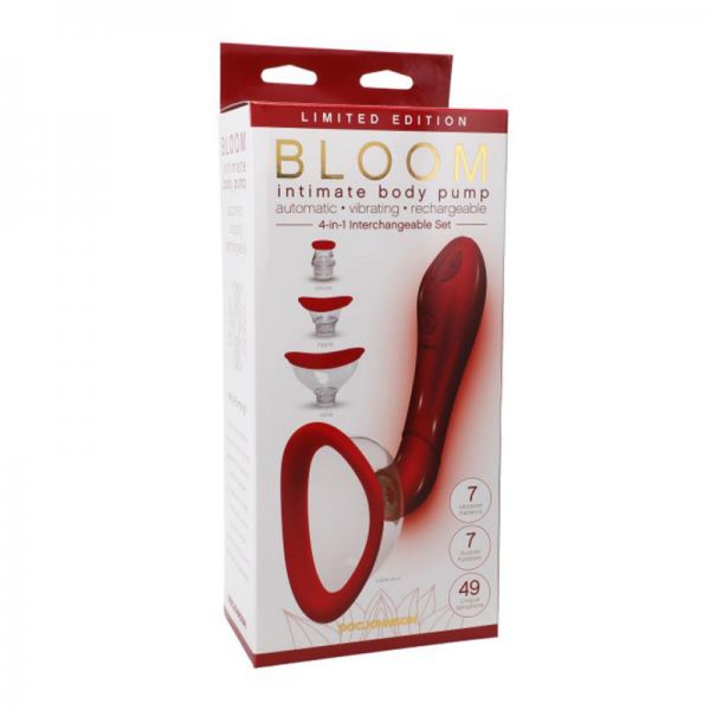 Bloom Intimate Body Pump Limited Edition Red Automatic Vibrating Rechargeable 4-in-1 Interchangeable - Doc Johnson