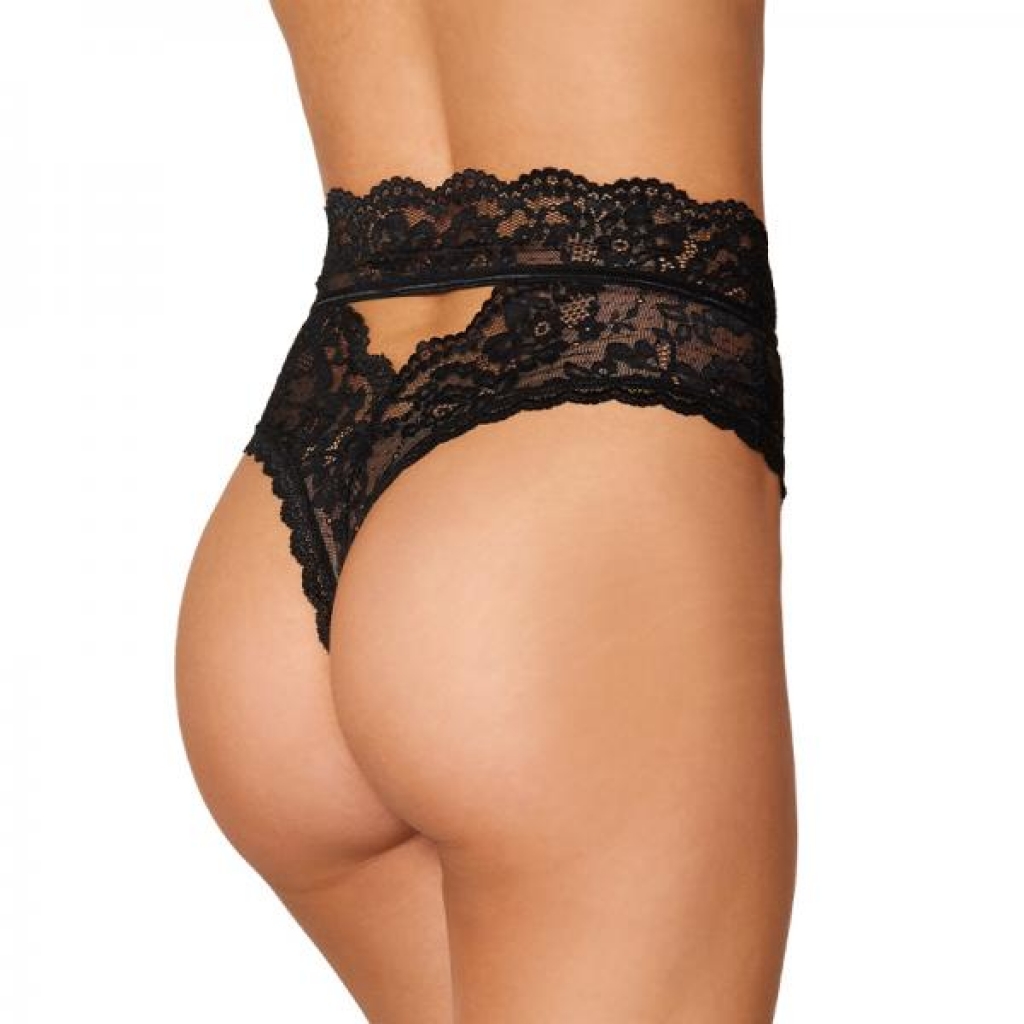 Dreamgirl High-Waist Scallop Lace Panty with Keyhole Back - Black S