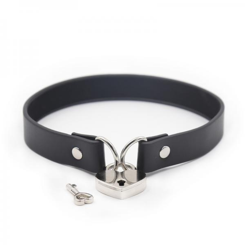 Ple'sur Pvc Collar With Heart Lock & Key Black - S&g Entertainment Inc