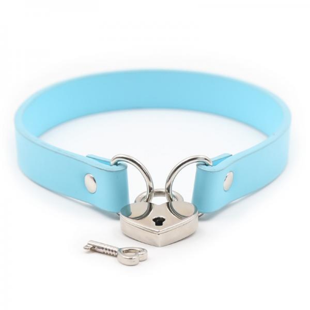 Ple'sur Pvc Collar With Heart Lock & Key Aqua - S&g Entertainment Inc