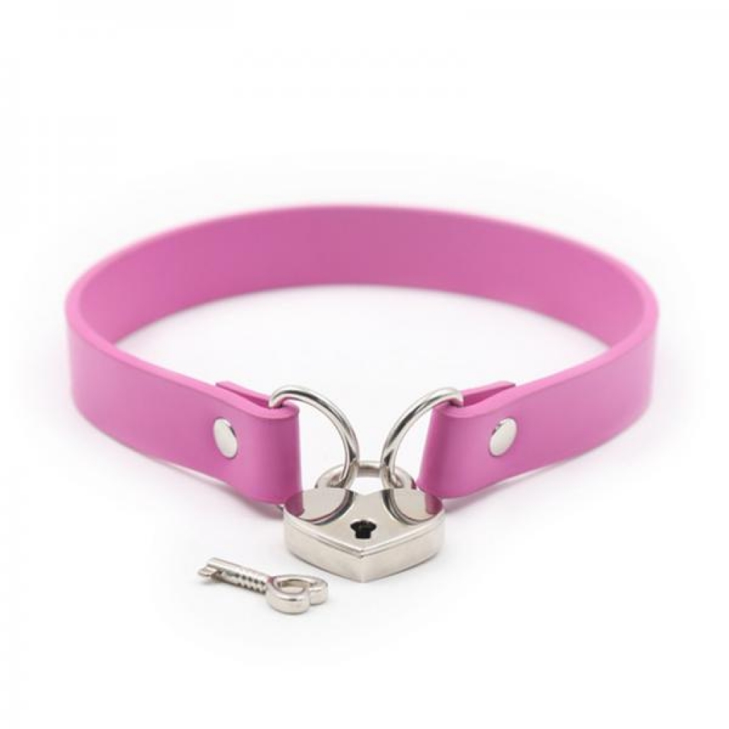 Ple'sur PVC Collar with Heart Lock & Key - Pink